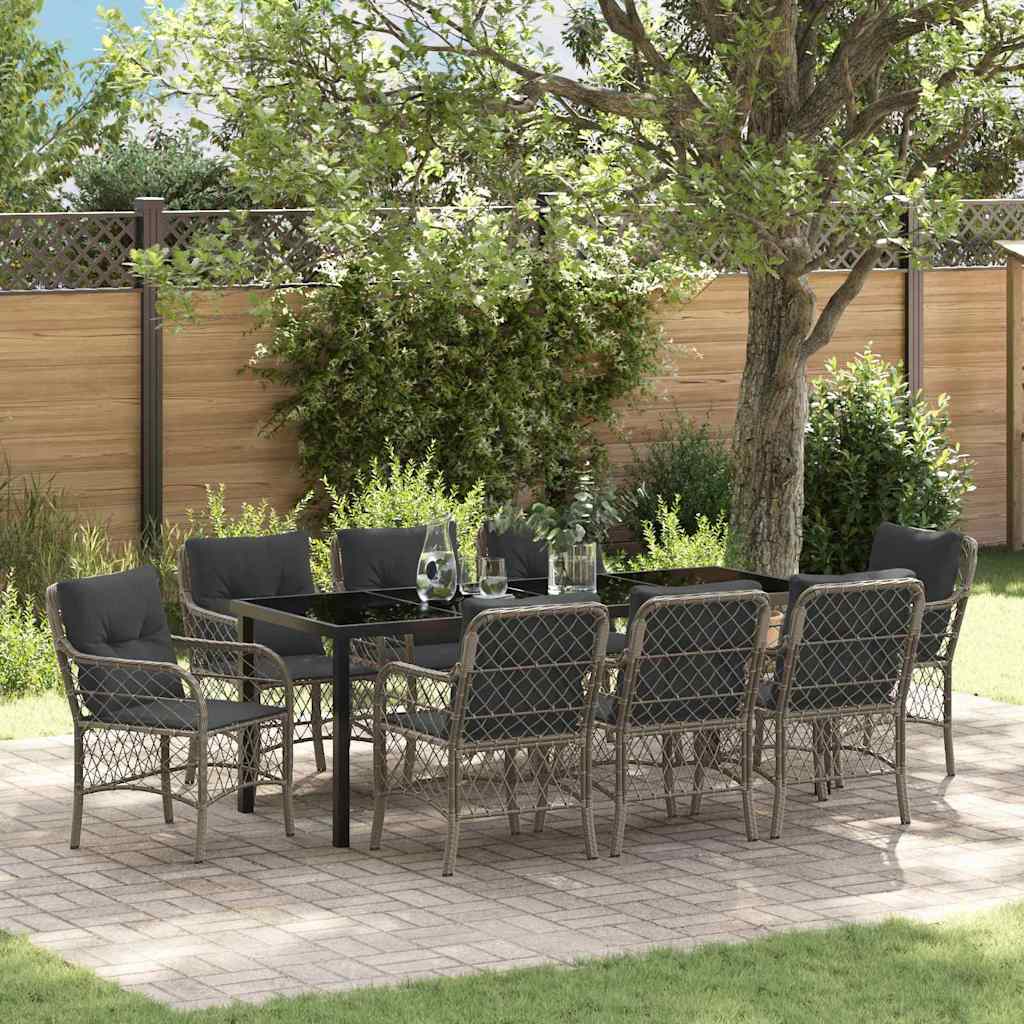 Garten Essgruppe mit Kissen 9 pcs Grau Poly-Rattan