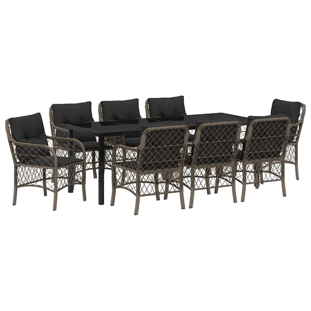Garten Essgruppe mit Kissen 9 pcs Grau Poly-Rattan