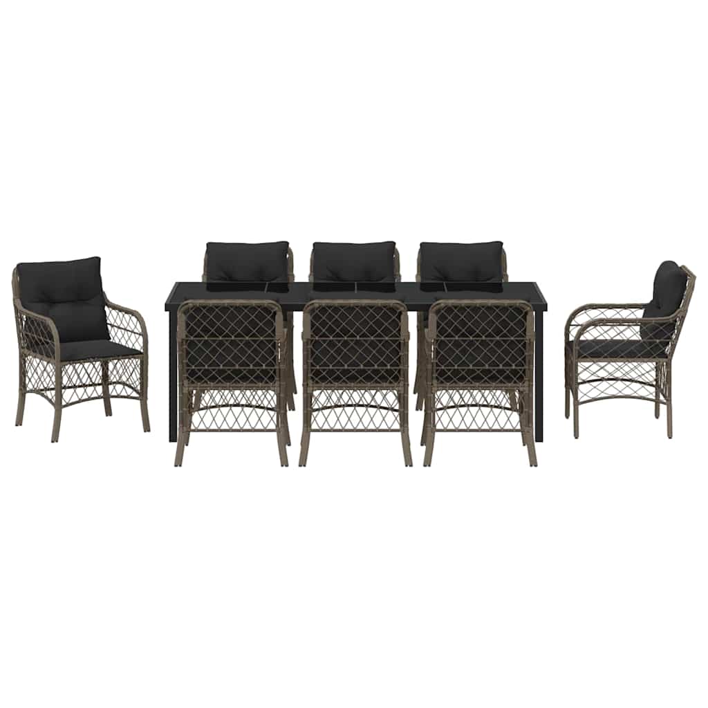 Garten Essgruppe mit Kissen 9 pcs Grau Poly-Rattan