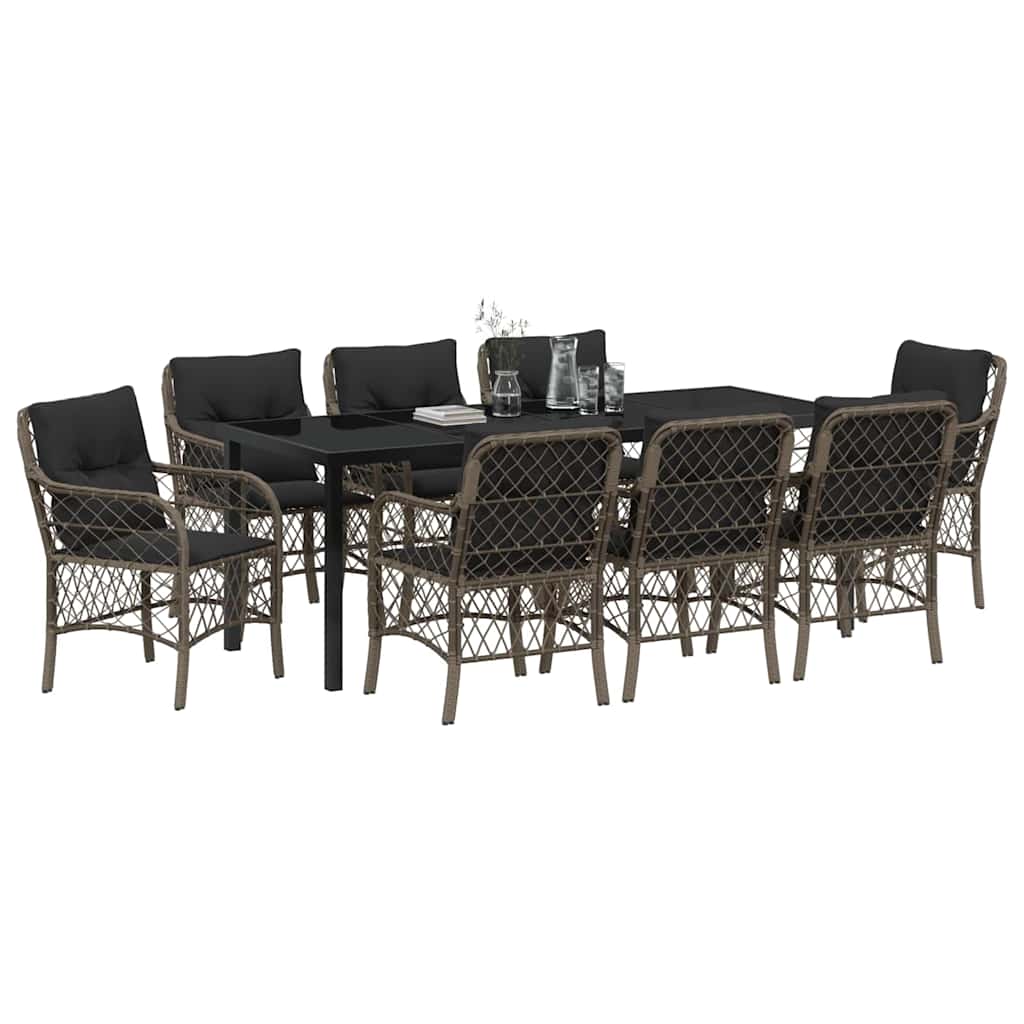 Garten Essgruppe mit Kissen 9 pcs Grau Poly-Rattan
