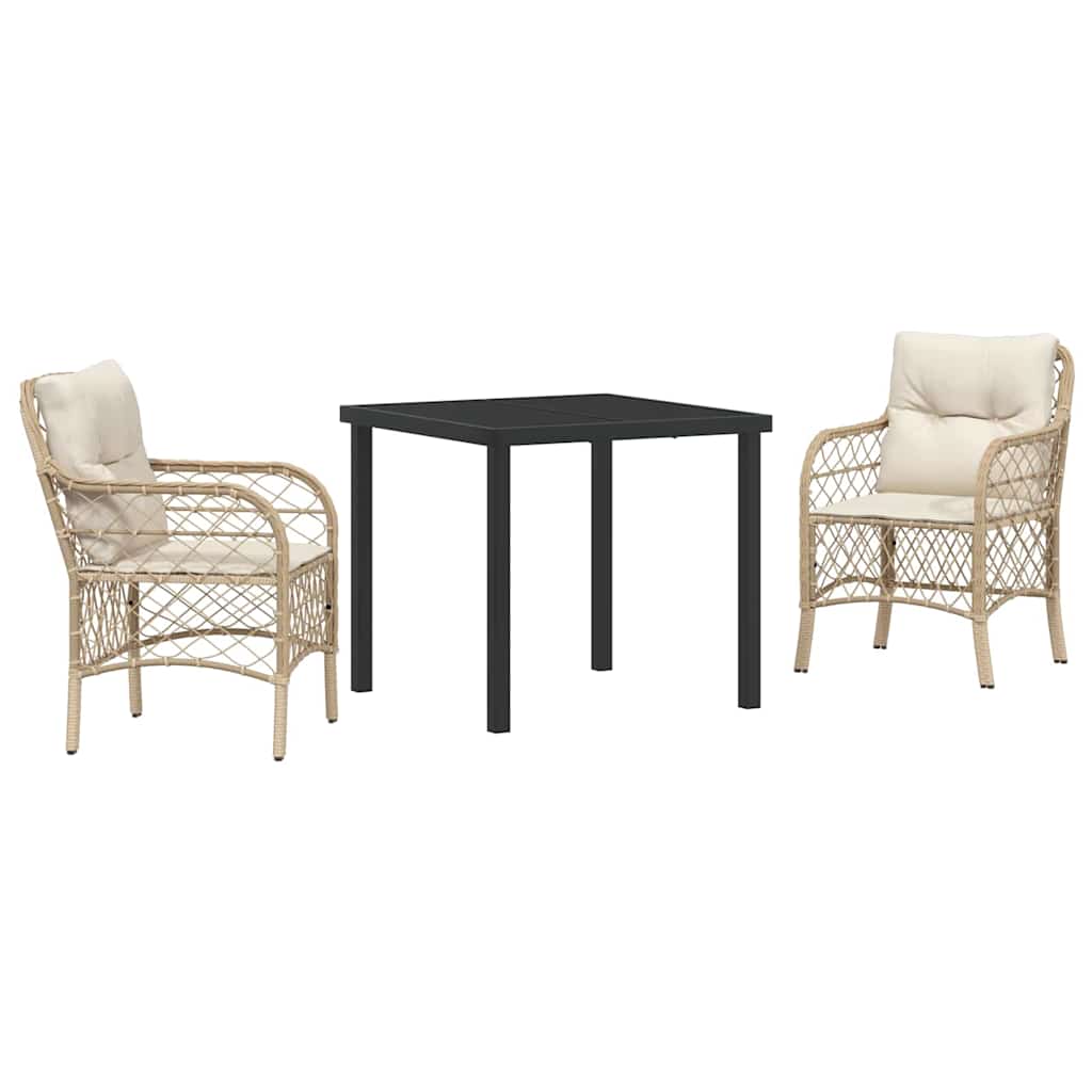 Garten Essgruppe mit Kissen 3 pcs Beige Poly-Rattan