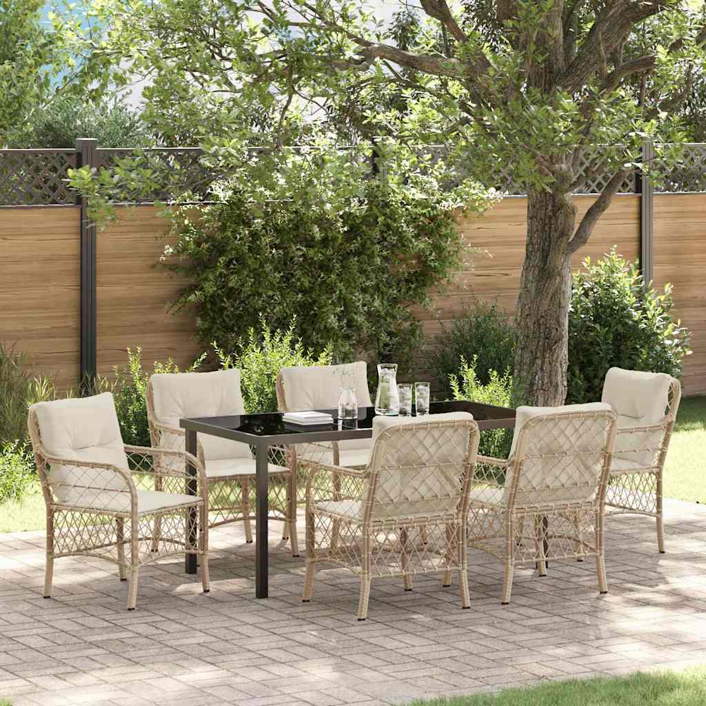 Garten Essgruppe mit Kissen 7 pcs Beige Poly-Rattan