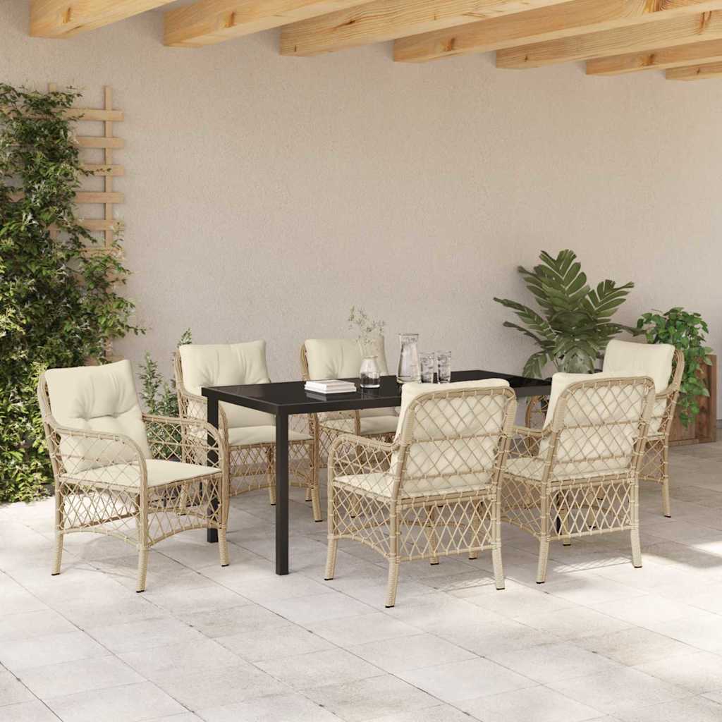 Garten Essgruppe mit Kissen 7 pcs Beige Poly-Rattan