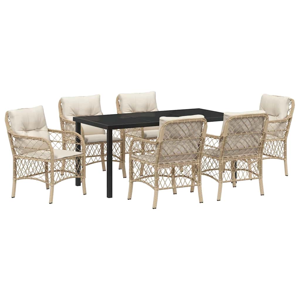 Garten Essgruppe mit Kissen 7 pcs Beige Poly-Rattan