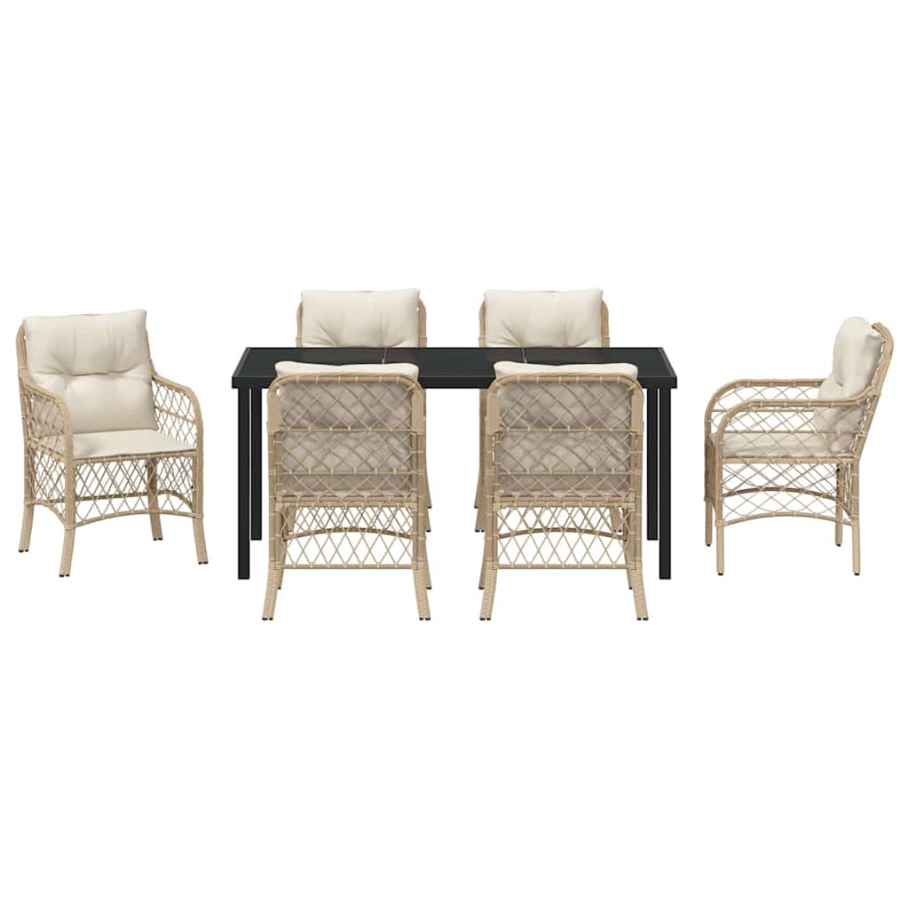Garten Essgruppe mit Kissen 7 pcs Beige Poly-Rattan