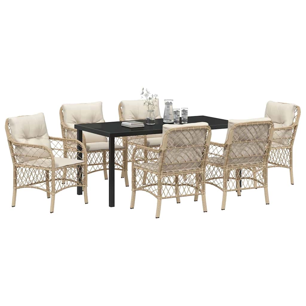 Garten Essgruppe mit Kissen 7 pcs Beige Poly-Rattan