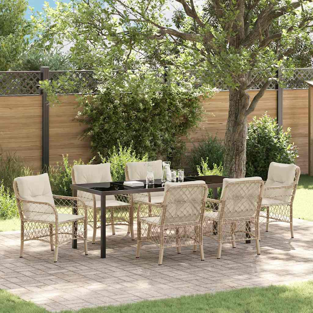 Garten Essgruppe mit Kissen 7 pcs Beige Poly-Rattan
