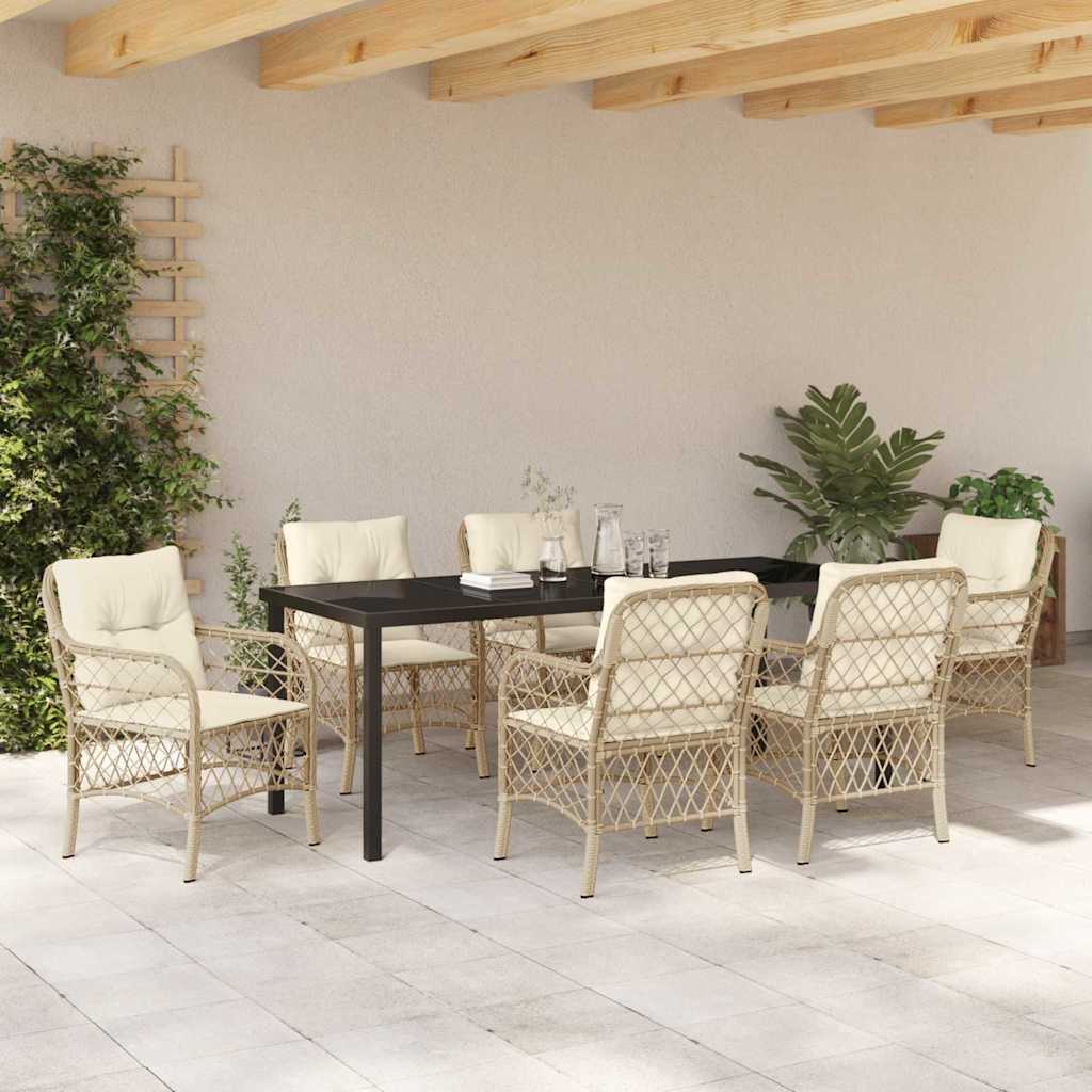 Garten Essgruppe mit Kissen 7 pcs Beige Poly-Rattan