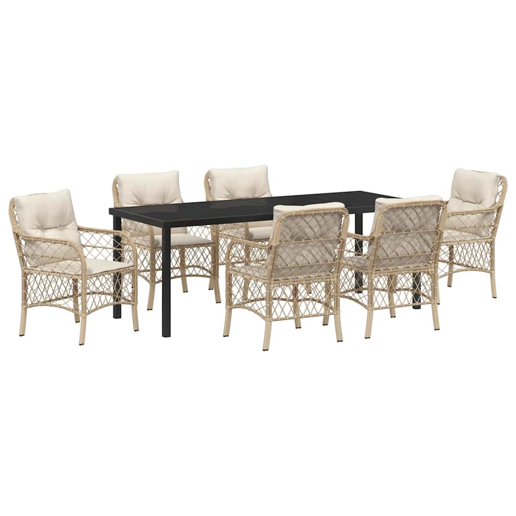 Garten Essgruppe mit Kissen 7 pcs Beige Poly-Rattan