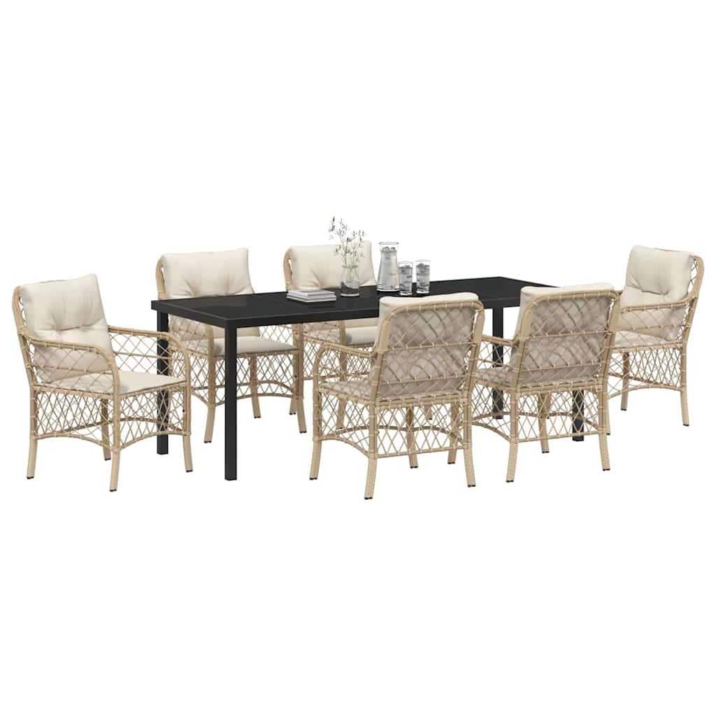 Garten Essgruppe mit Kissen 7 pcs Beige Poly-Rattan