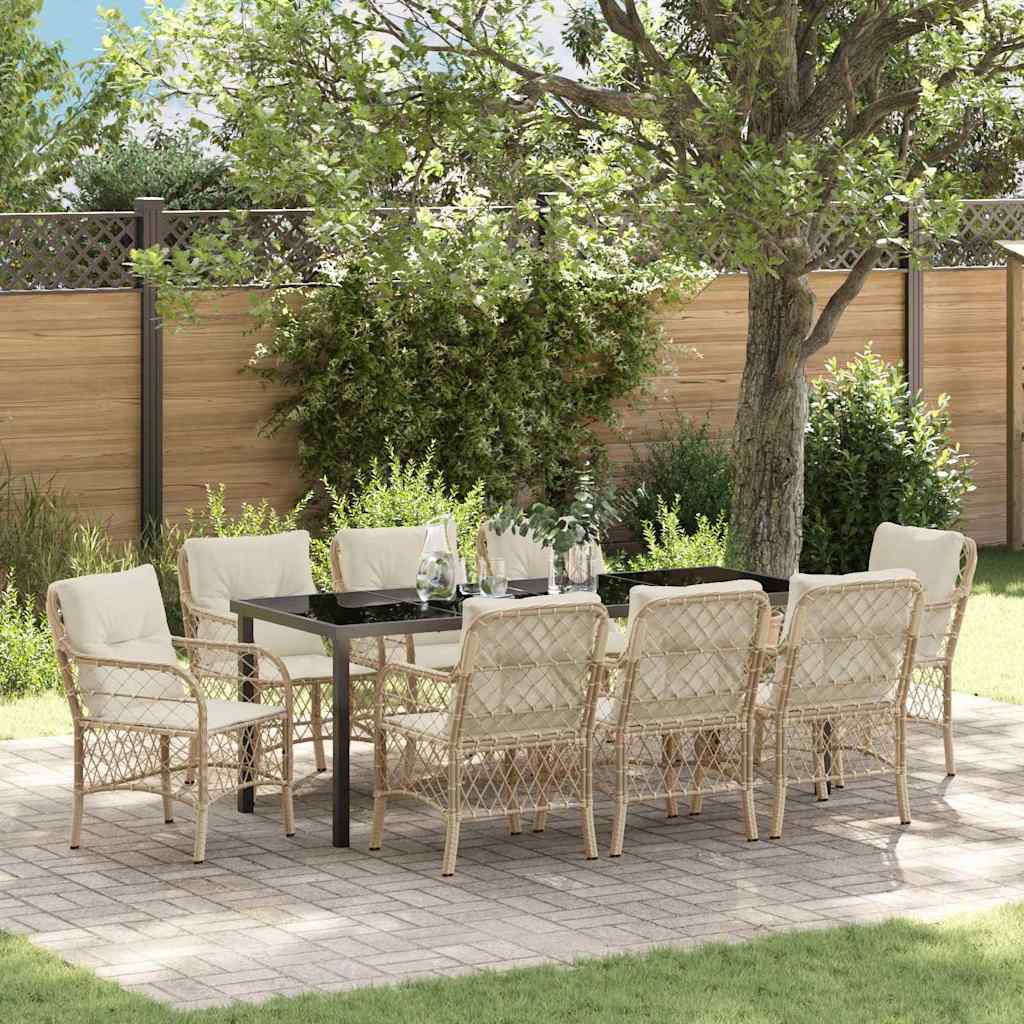 Garten Essgruppe mit Kissen 9 pcs Beige Poly-Rattan