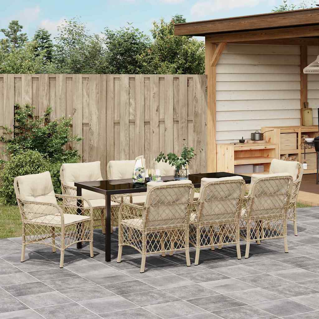 Garten Essgruppe mit Kissen 9 pcs Beige Poly-Rattan