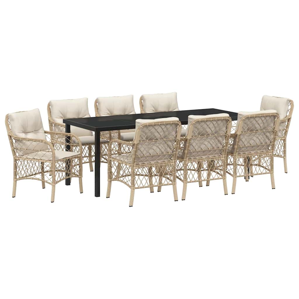 Garten Essgruppe mit Kissen 9 pcs Beige Poly-Rattan