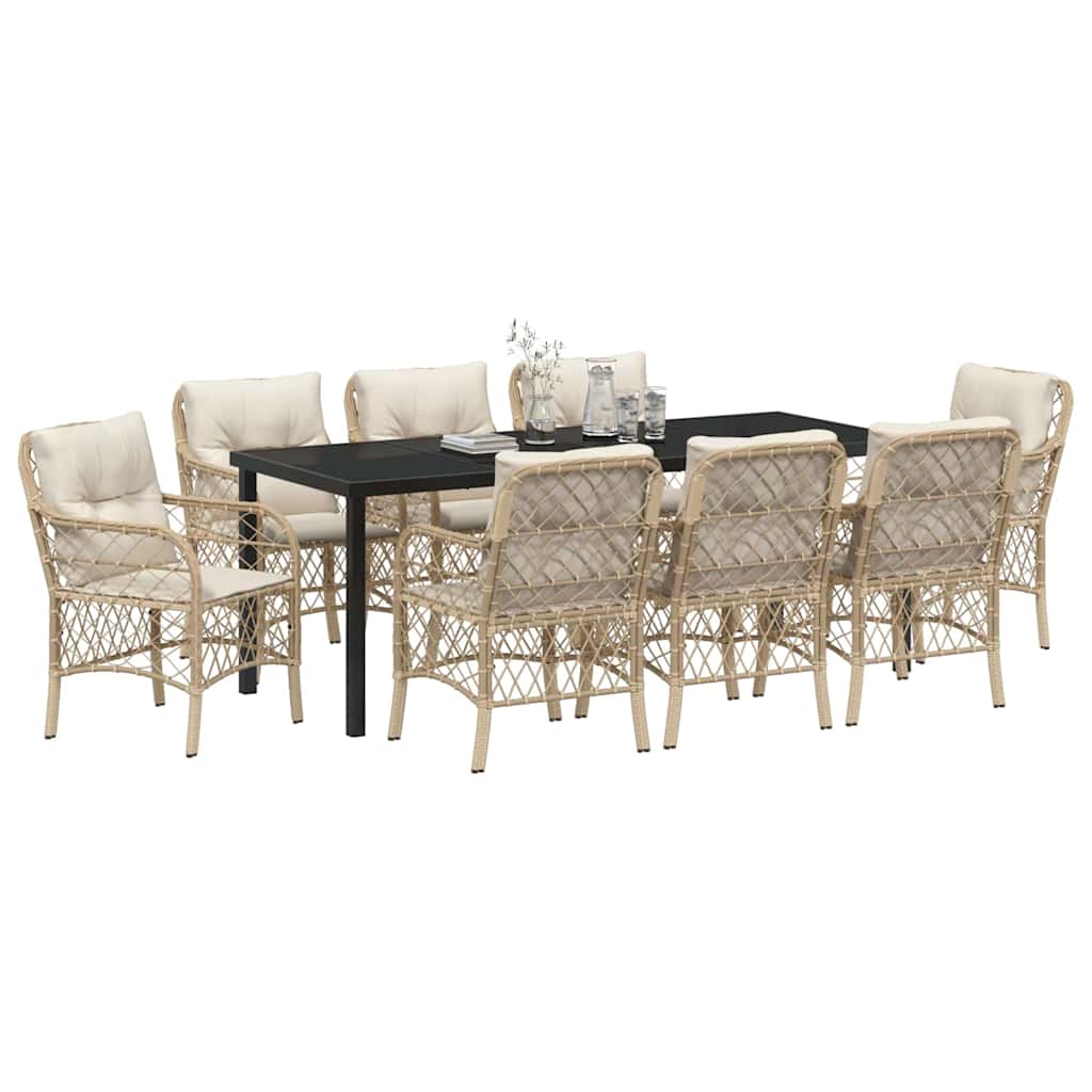Garten Essgruppe mit Kissen 9 pcs Beige Poly-Rattan