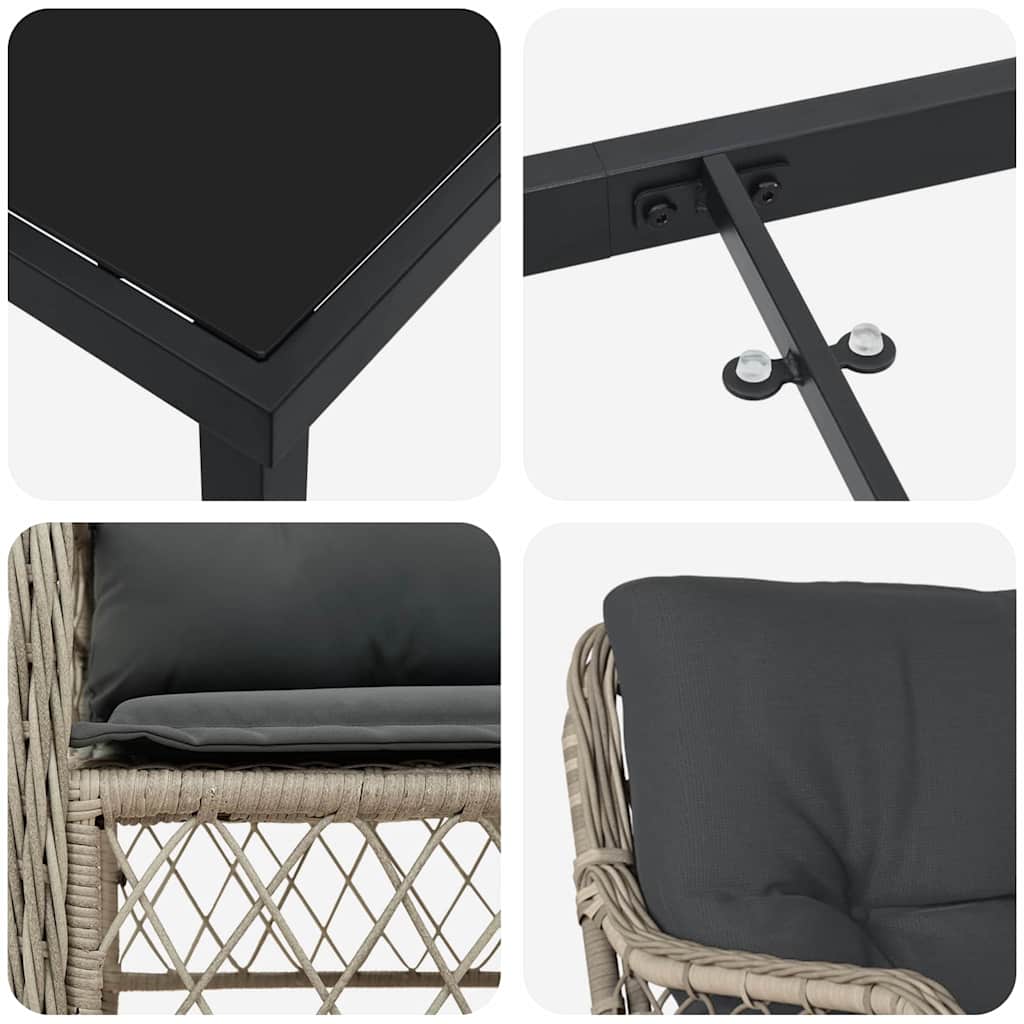 Garten Essgruppe mit Kissen 3 pcs Hellgrau Poly-Rattan