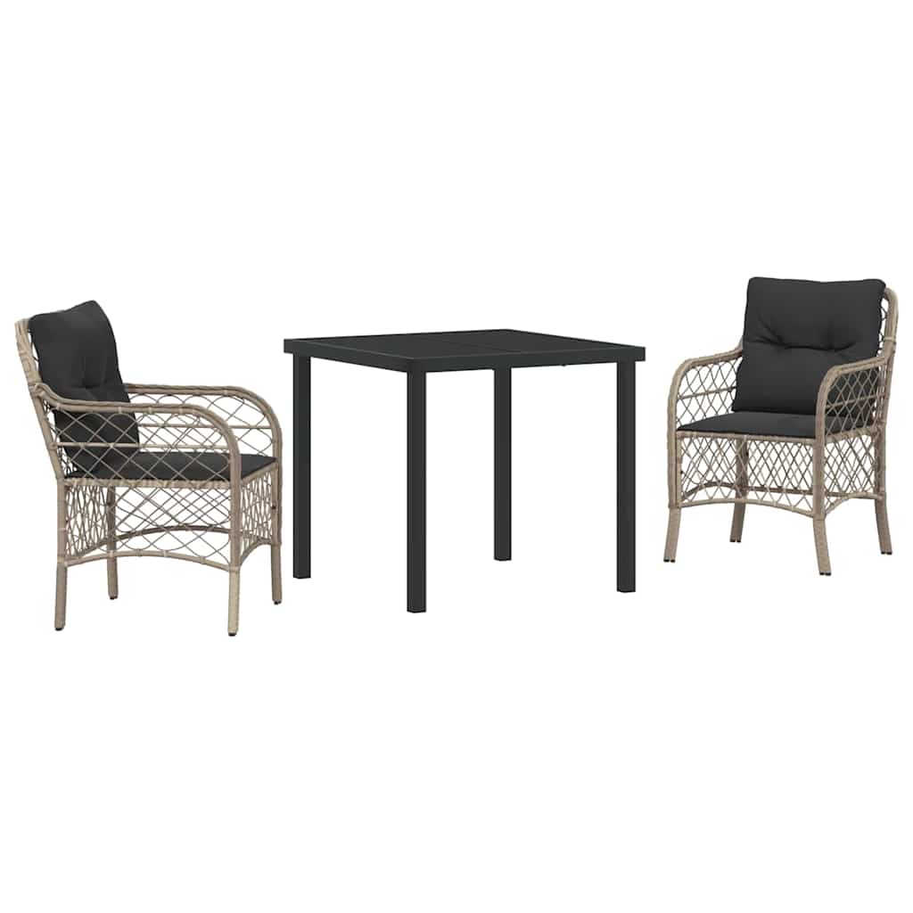 Garten Essgruppe mit Kissen 3 pcs Hellgrau Poly-Rattan