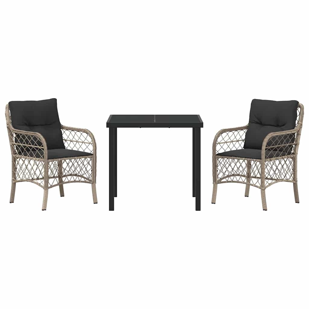 Garten Essgruppe mit Kissen 3 pcs Hellgrau Poly-Rattan