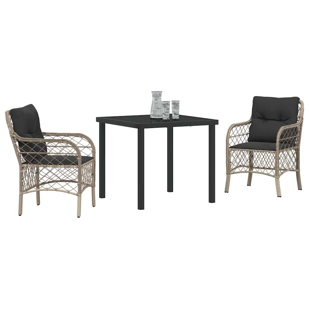 Garten Essgruppe mit Kissen 3 pcs Hellgrau Poly-Rattan