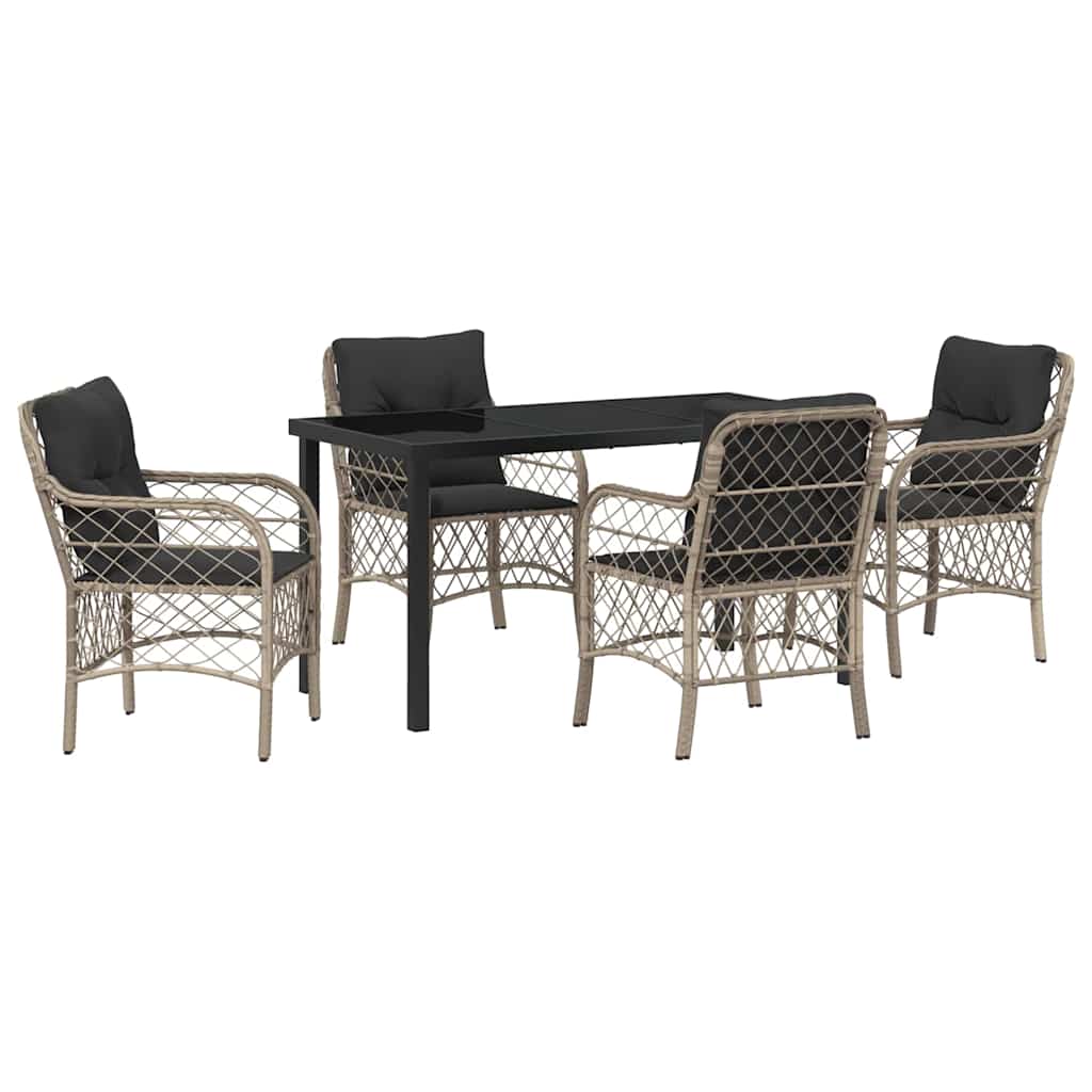 Garten Essgruppe mit Kissen 5 pcs Hellgrau Poly-Rattan