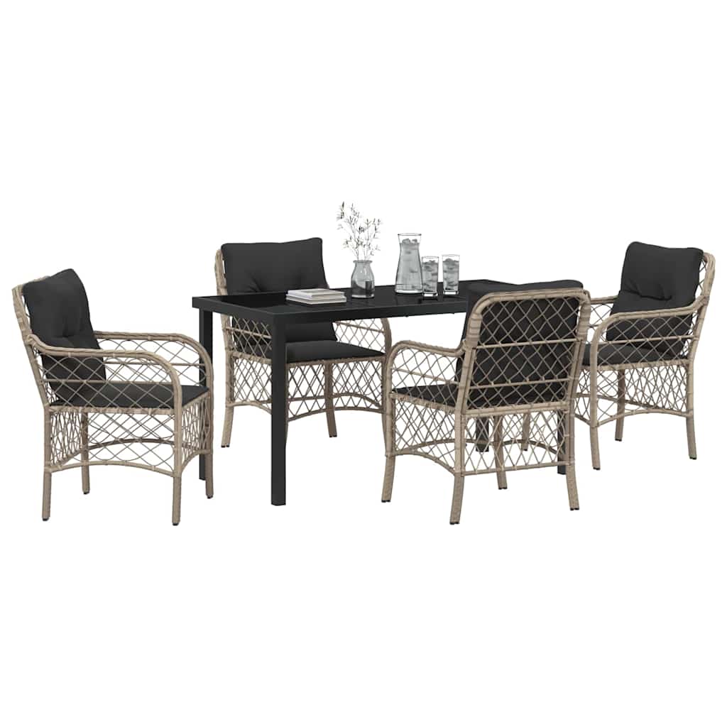 Garten Essgruppe mit Kissen 5 pcs Hellgrau Poly-Rattan