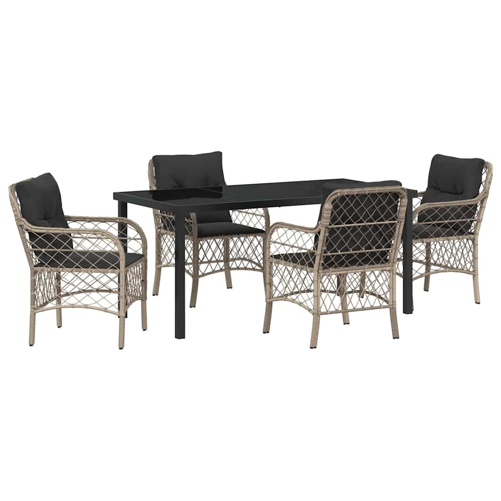 Garten Essgruppe mit Kissen 5 pcs Hellgrau Poly-Rattan