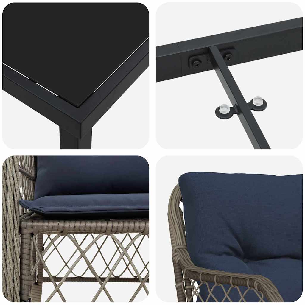 Garten Essgruppe mit Kissen 3 pcs Grau und Schwarz Rattan