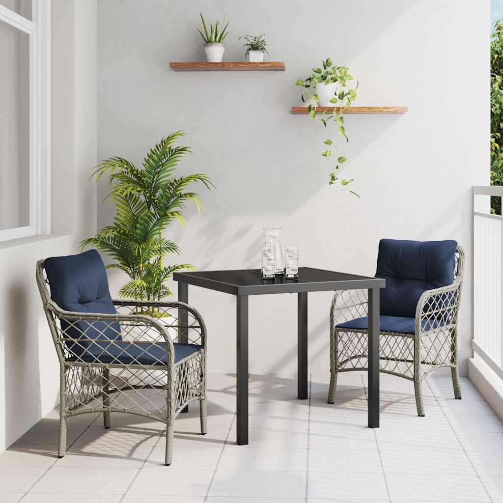 Garten Essgruppe mit Kissen 3 pcs Grau und Schwarz Rattan