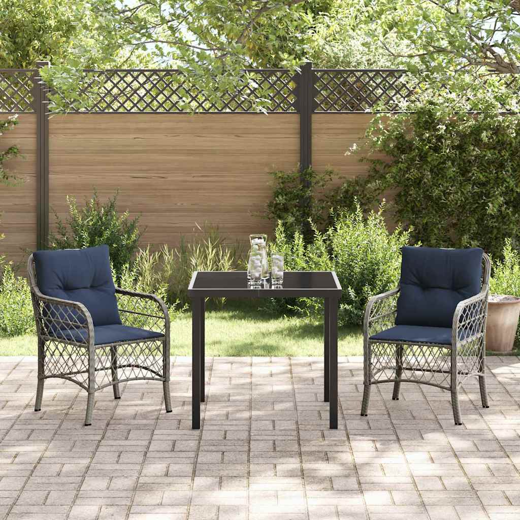 Garten Essgruppe mit Kissen 3 pcs Grau und Schwarz Rattan