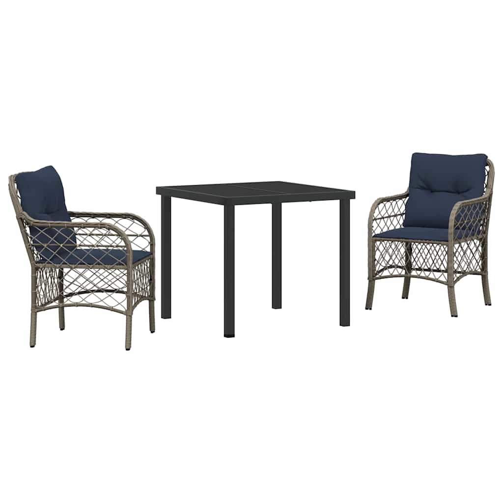 Garten Essgruppe mit Kissen 3 pcs Grau und Schwarz Rattan