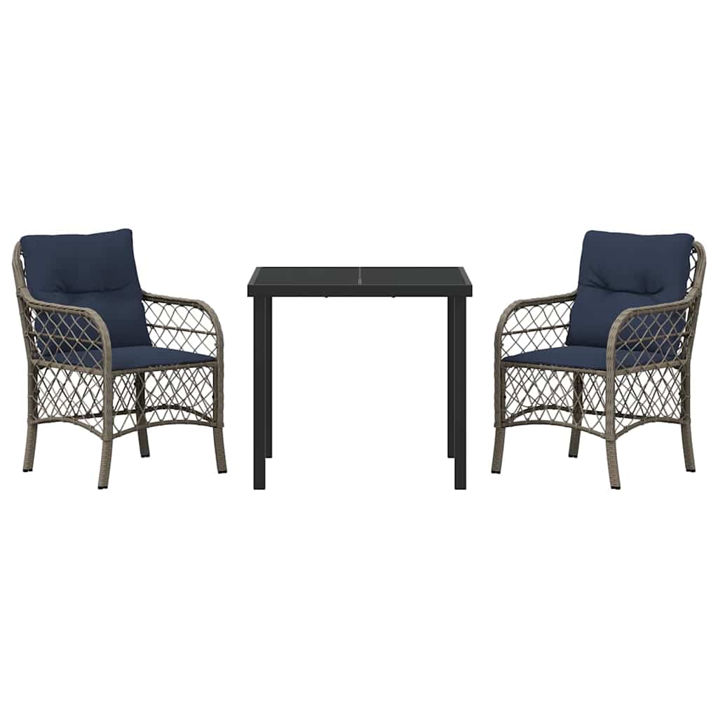 Garten Essgruppe mit Kissen 3 pcs Grau und Schwarz Rattan
