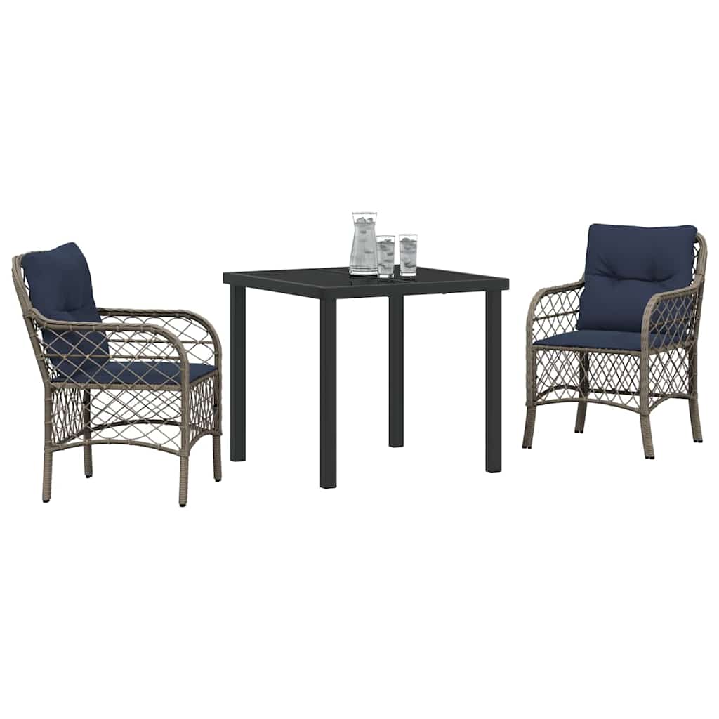 Garten Essgruppe mit Kissen 3 pcs Grau und Schwarz Rattan