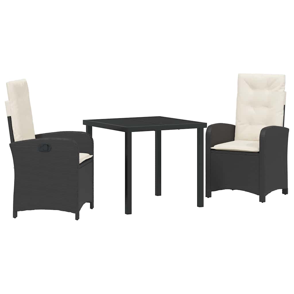 Garten Essgruppe mit Kissen 3 pcs Schwarz Poly-Rattan