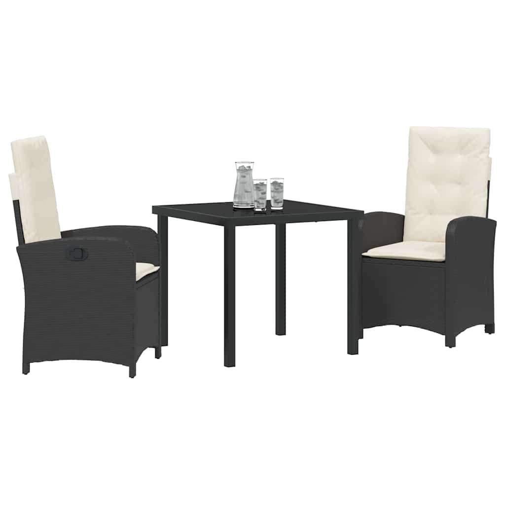 Garten Essgruppe mit Kissen 3 pcs Schwarz Poly-Rattan