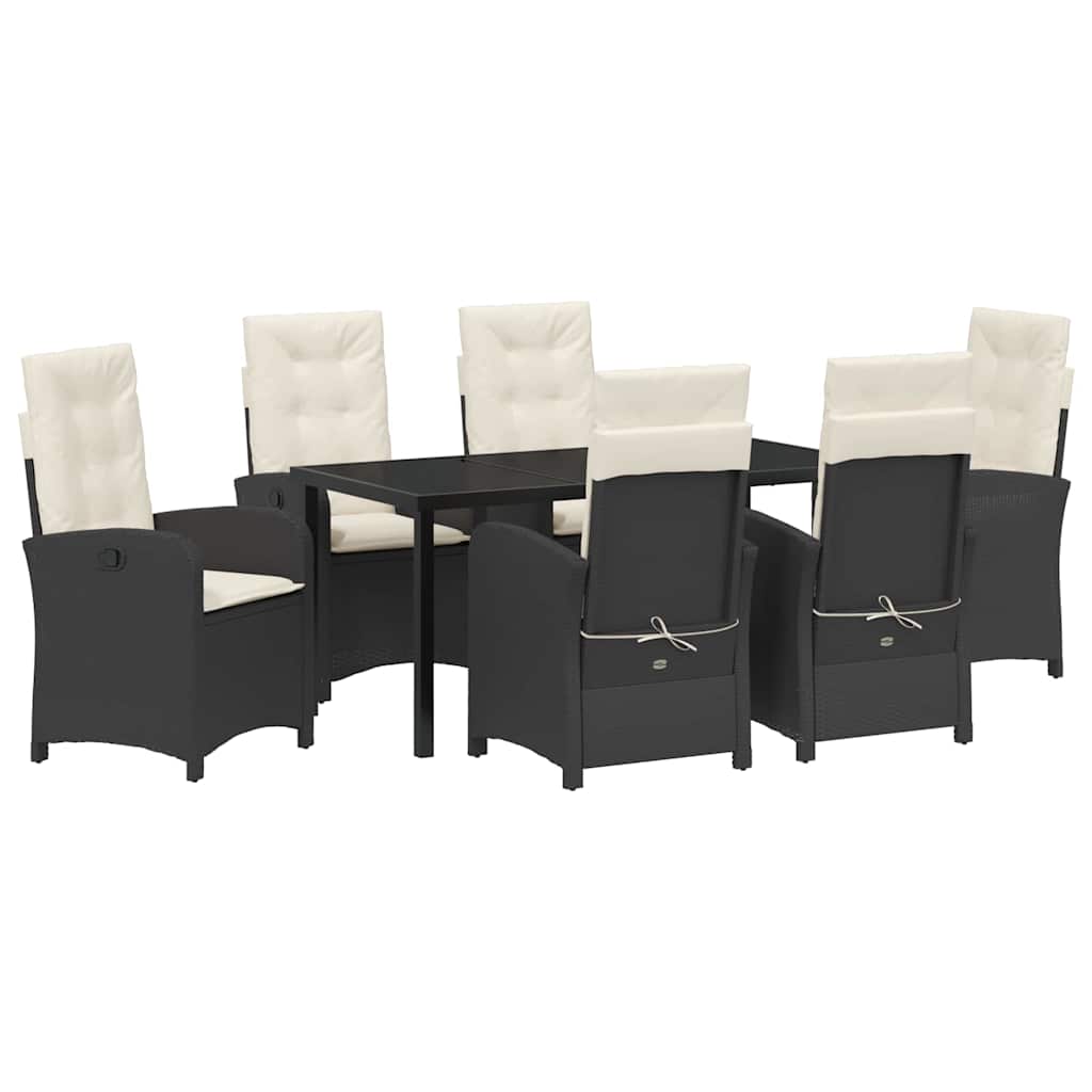 Garten Essgruppe mit Kissen 7 pcs Schwarz Poly-Rattan