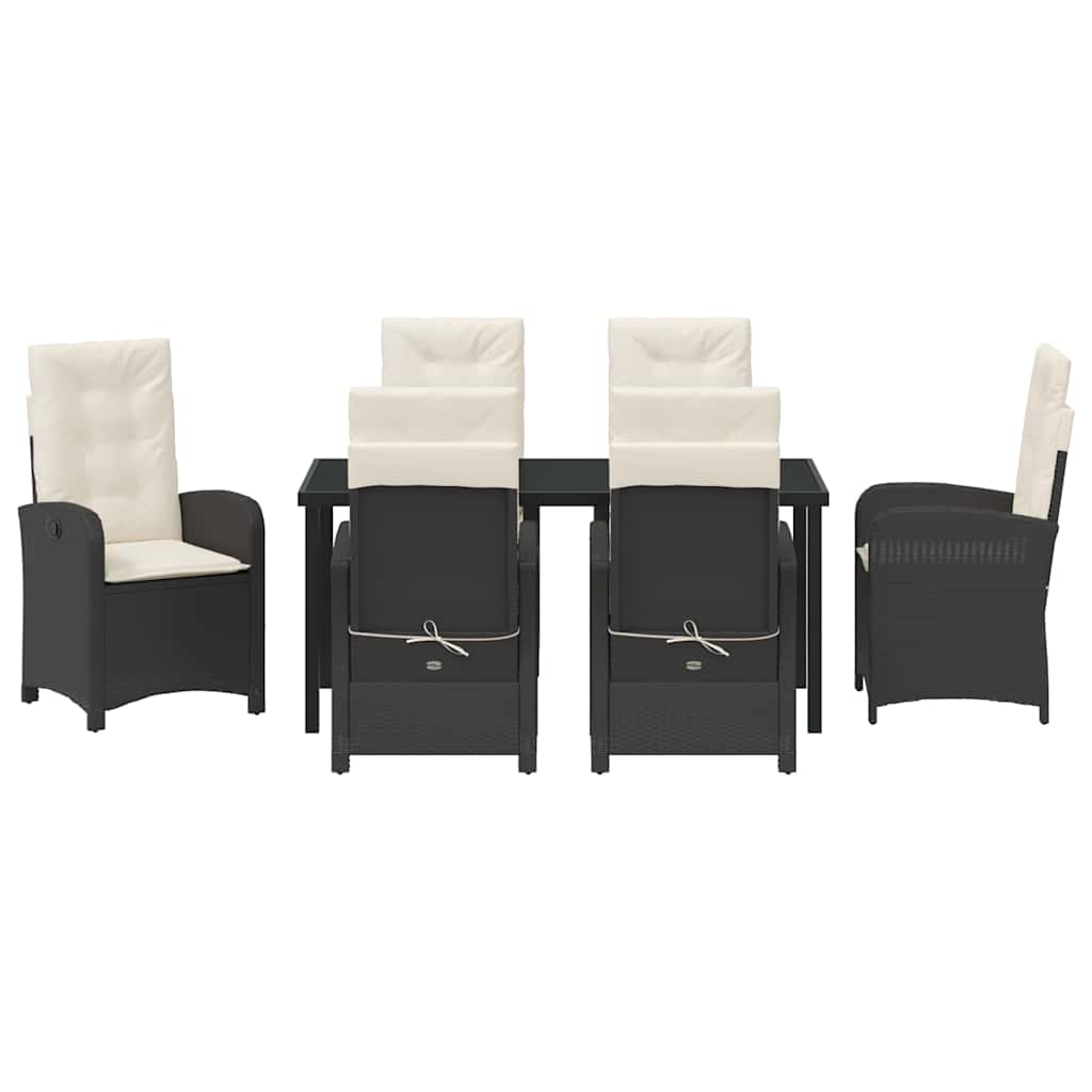 Garten Essgruppe mit Kissen 7 pcs Schwarz Poly-Rattan