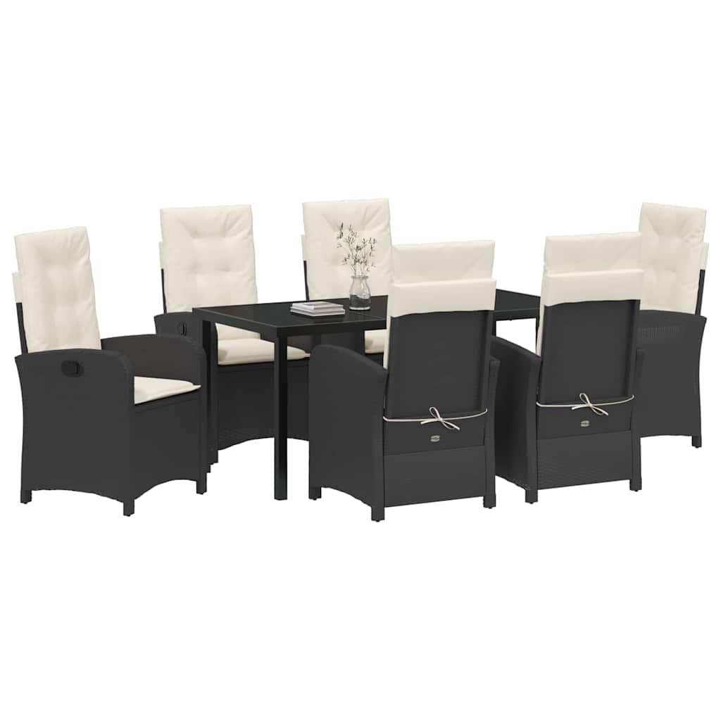 Garten Essgruppe mit Kissen 7 pcs Schwarz Poly-Rattan