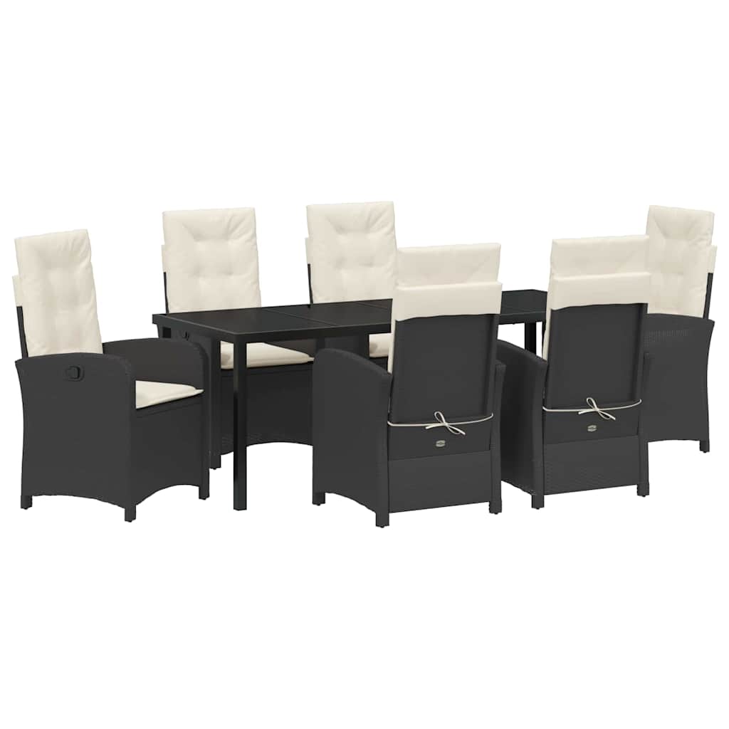 Garten Essgruppe mit Kissen 7 pcs Schwarz Poly-Rattan