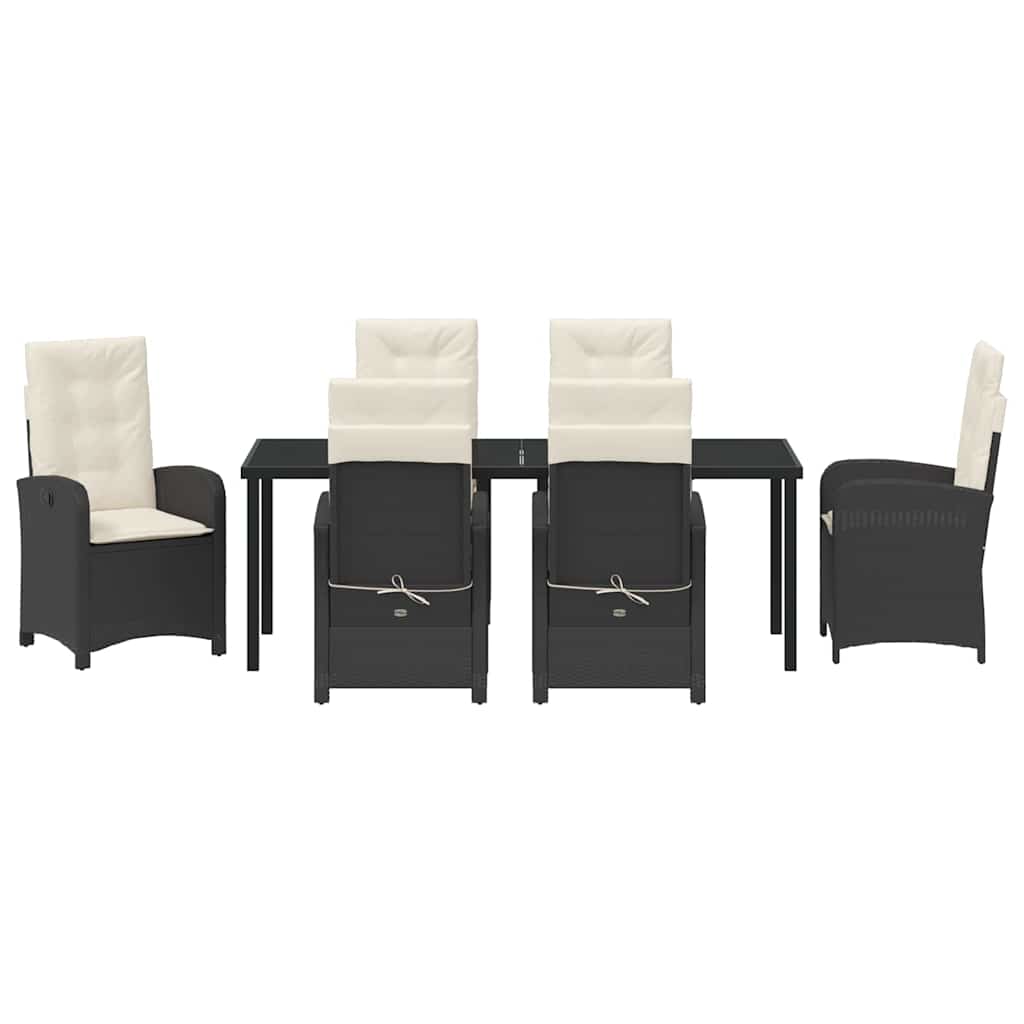 Garten Essgruppe mit Kissen 7 pcs Schwarz Poly-Rattan