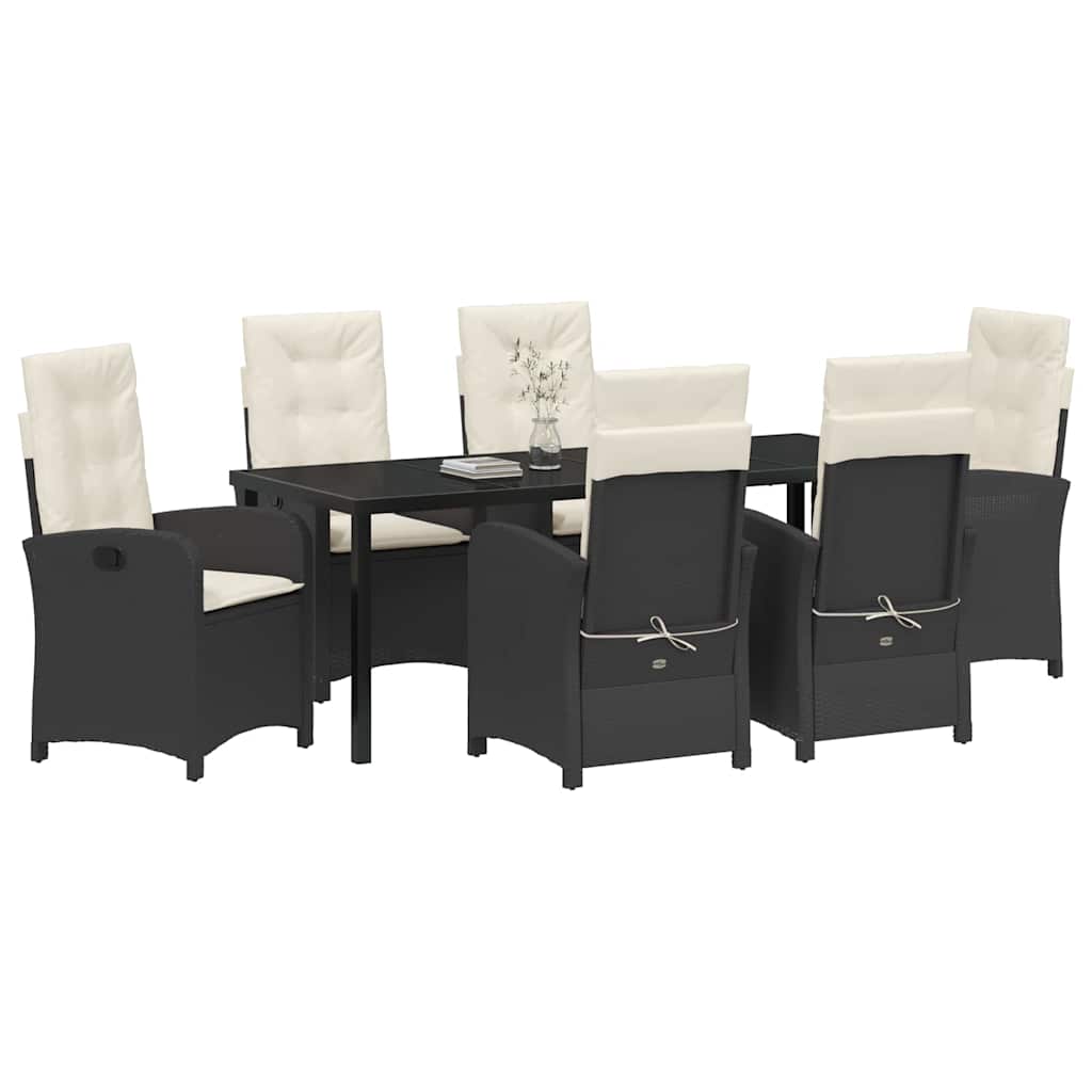 Garten Essgruppe mit Kissen 7 pcs Schwarz Poly-Rattan
