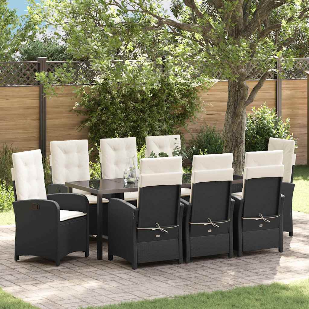 Garten Essgruppe mit Kissen 9 pcs Schwarz Poly-Rattan