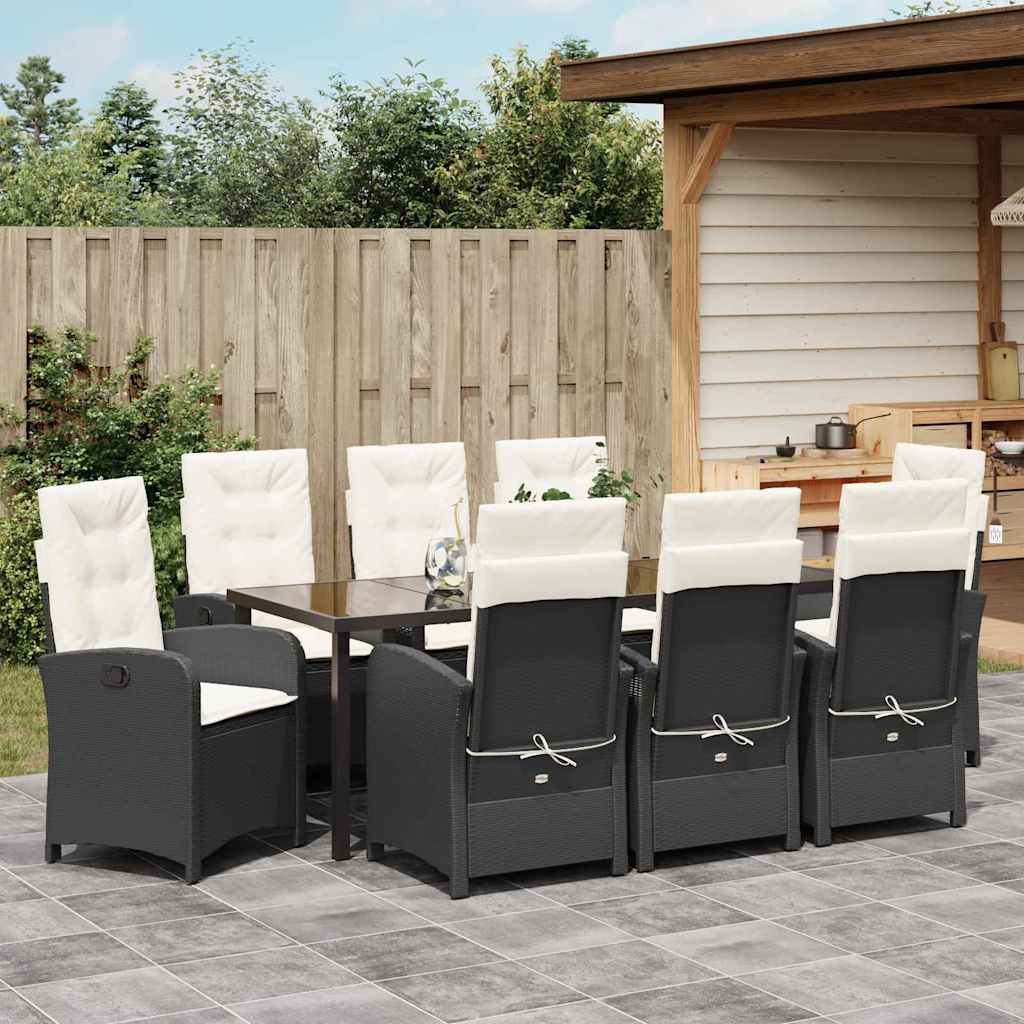 Garten Essgruppe mit Kissen 9 pcs Schwarz Poly-Rattan