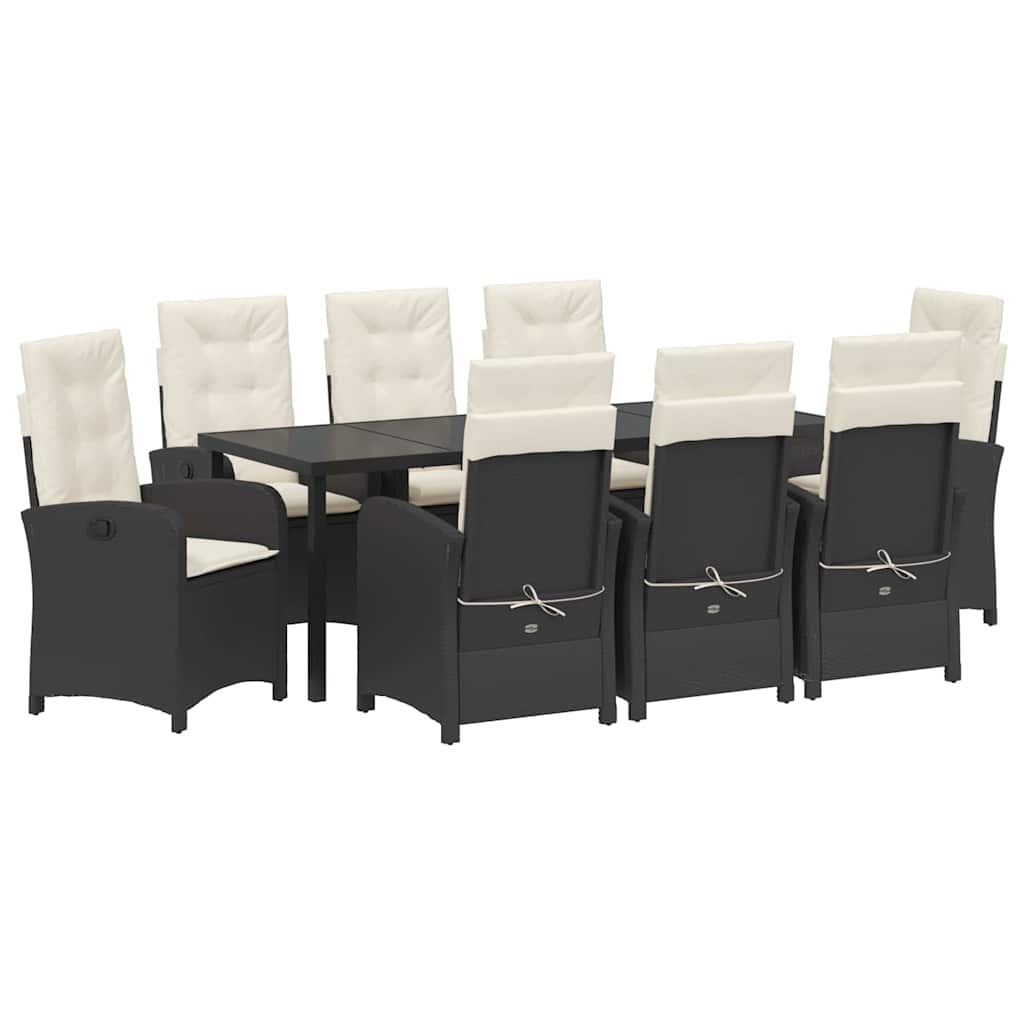 Garten Essgruppe mit Kissen 9 pcs Schwarz Poly-Rattan