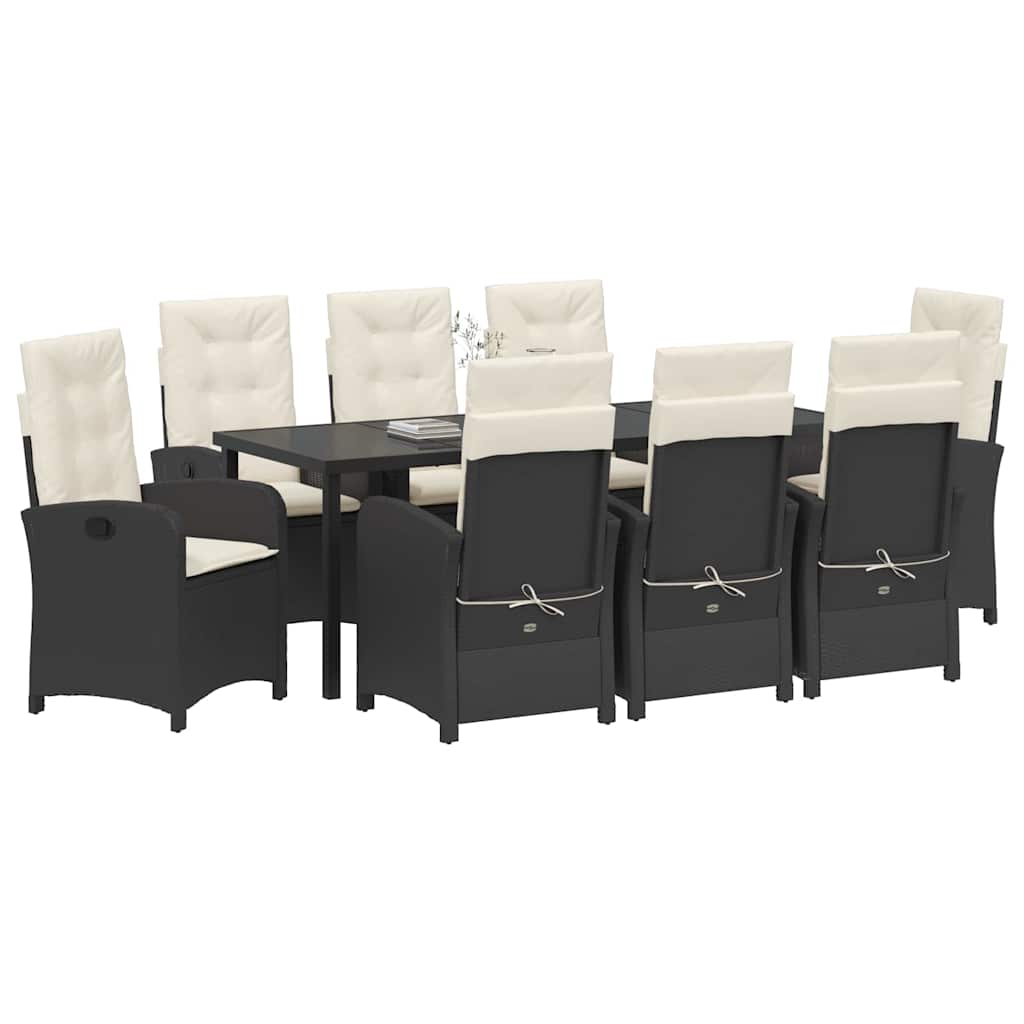 Garten Essgruppe mit Kissen 9 pcs Schwarz Poly-Rattan