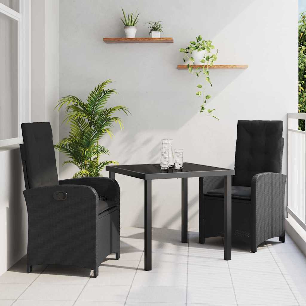 Garten Essgruppe mit Kissen 3 pcs Schwarz Poly-Rattan