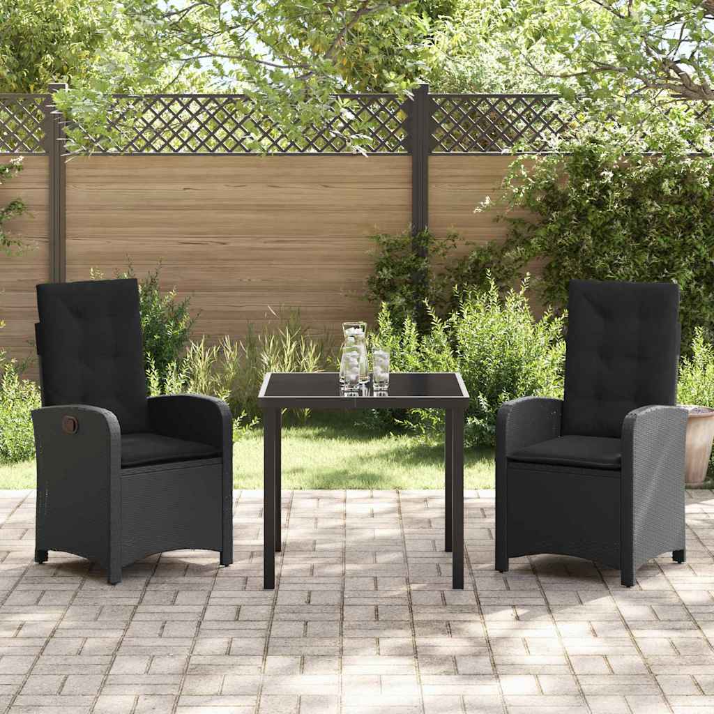 Garten Essgruppe mit Kissen 3 pcs Schwarz Poly-Rattan