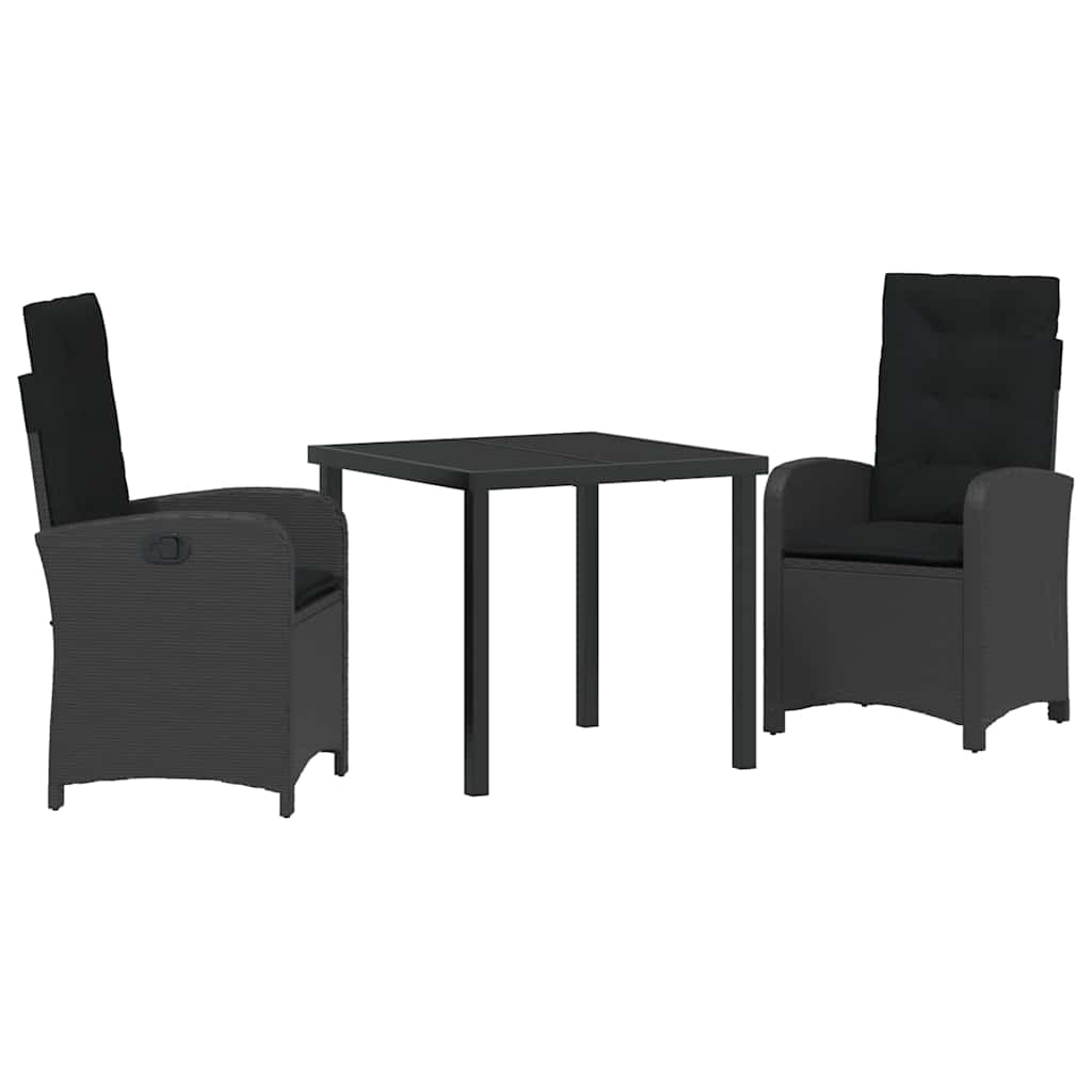 Garten Essgruppe mit Kissen 3 pcs Schwarz Poly-Rattan