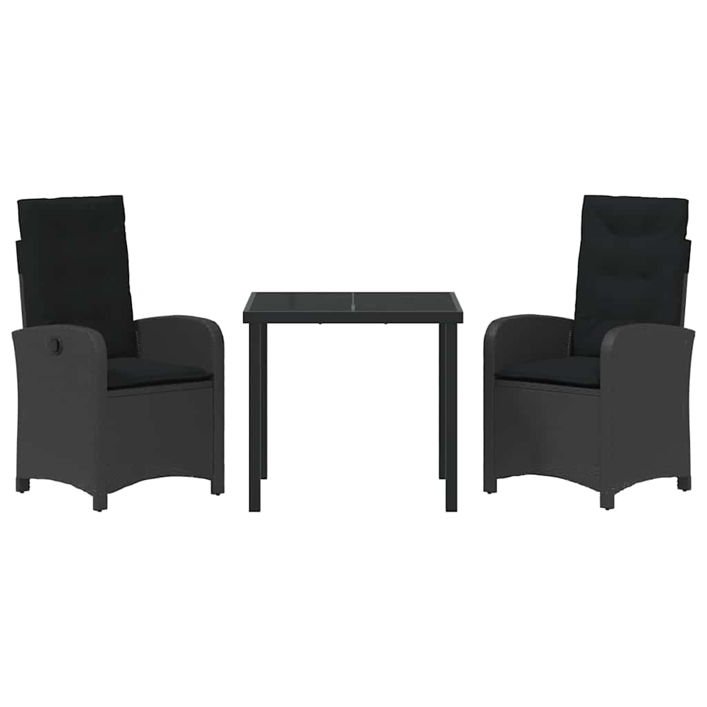Garten Essgruppe mit Kissen 3 pcs Schwarz Poly-Rattan