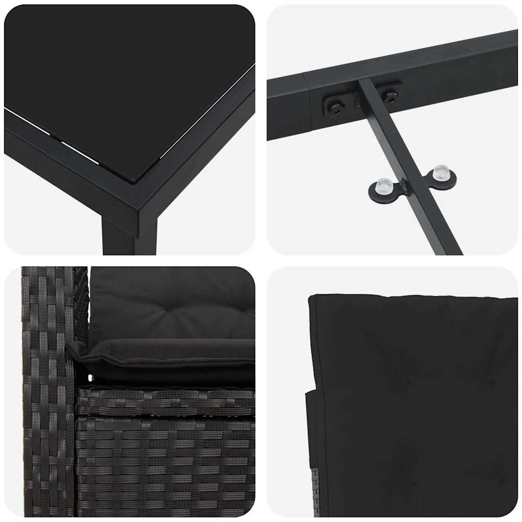 Garten Essgruppe mit Kissen 5 pcs Schwarz Poly-Rattan