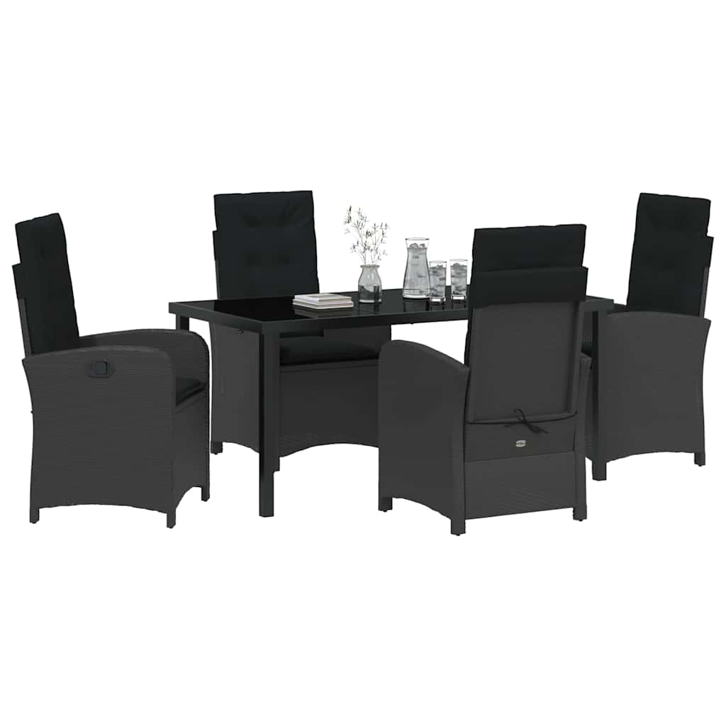 Garten Essgruppe mit Kissen 5 pcs Schwarz Poly-Rattan