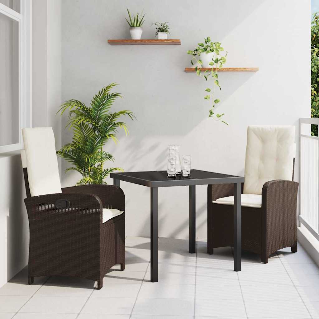 Garten Essgruppe mit Kissen 3 pcs Braun Poly-Rattan